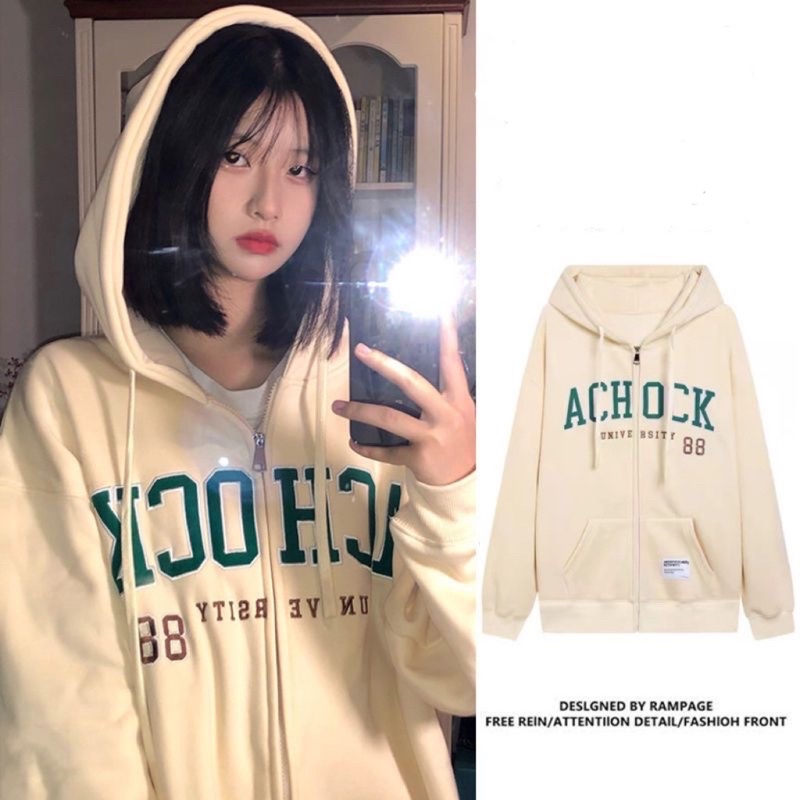 Smart พร้อมส่ง เสื้อกันหนาว ACHOCK โอเวอร์ไซส์ สกรีนลายด้านหน้าเเละเเขน เนื้อผ้าสำลี ผ้านุ่มมากๆ AC88