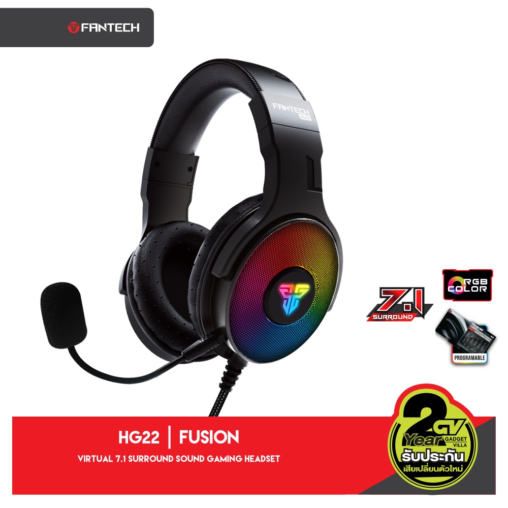 FANTECH HG22 FUSION Gaming Headset RGB Virtual 7.1 sound หูฟัง เกมมิ่ง ไฟ RGB หูฟัง gaming ปรับแต่งเ