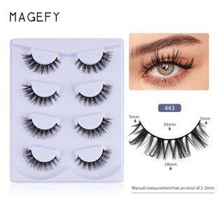 Magefy ขนตาปลอม ขนมิงค์เทียม ไฟเบอร์ 3D แฮนด์เมด ยาว หนา องศา 4 คู่