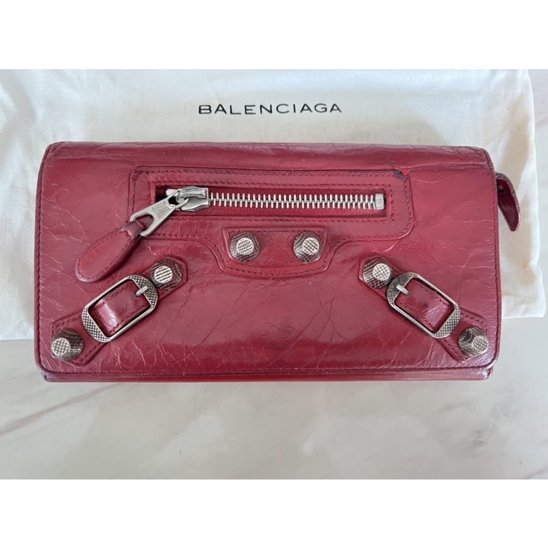 กระเป๋าเงิน Balenciaga หมุดเงิน สีแดง สภาพ 70%