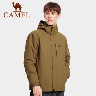 Camel เสื้อแจ็กเก็ตผู้ชาย three-in-one ถอดออกได้ กันน้ํา และกันลม ชุดสูทกลางแจ้ง