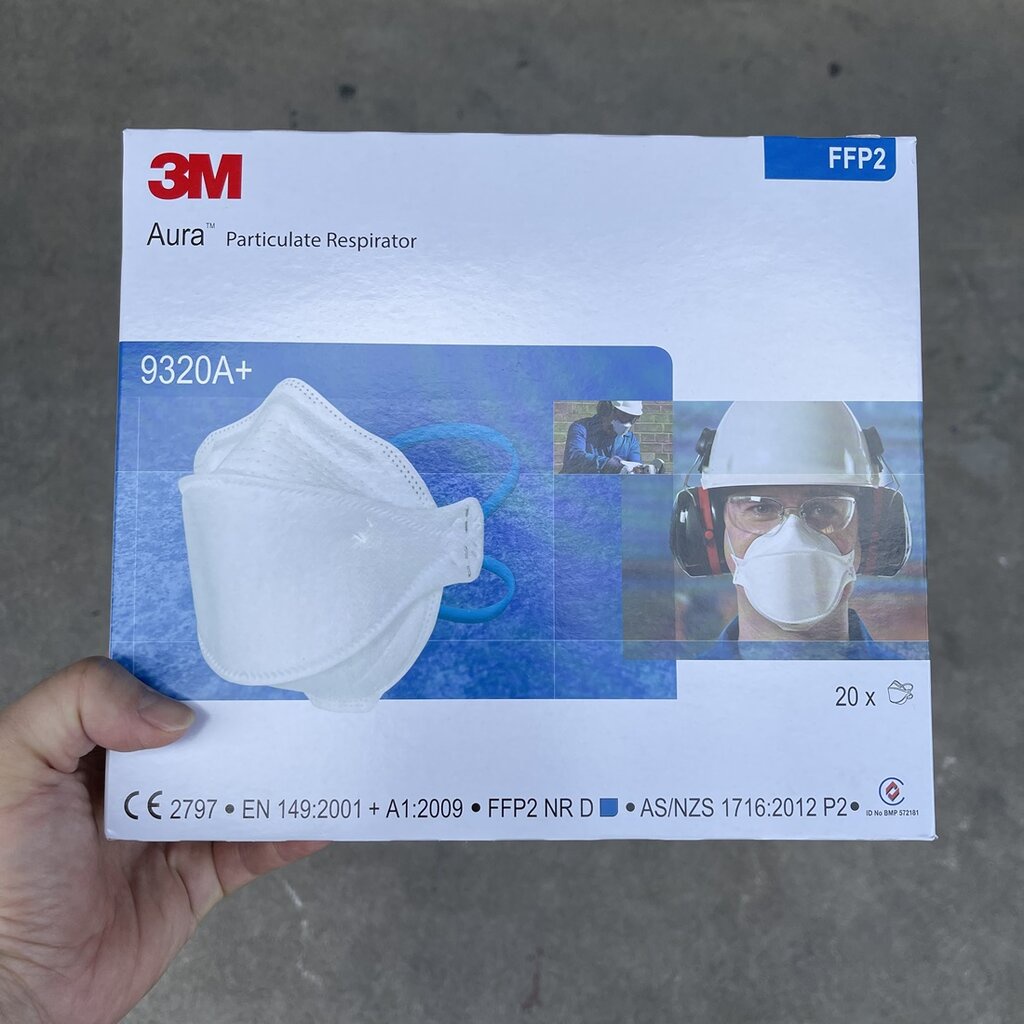 หน้ากากกันฝุ่นPM2.5 แบบพับได้ Aura 9320A+ 3M ของแท้ ยกกล่อง20ชิ้น - 20pcs/box Authentic Fold-able Particulate Respira...