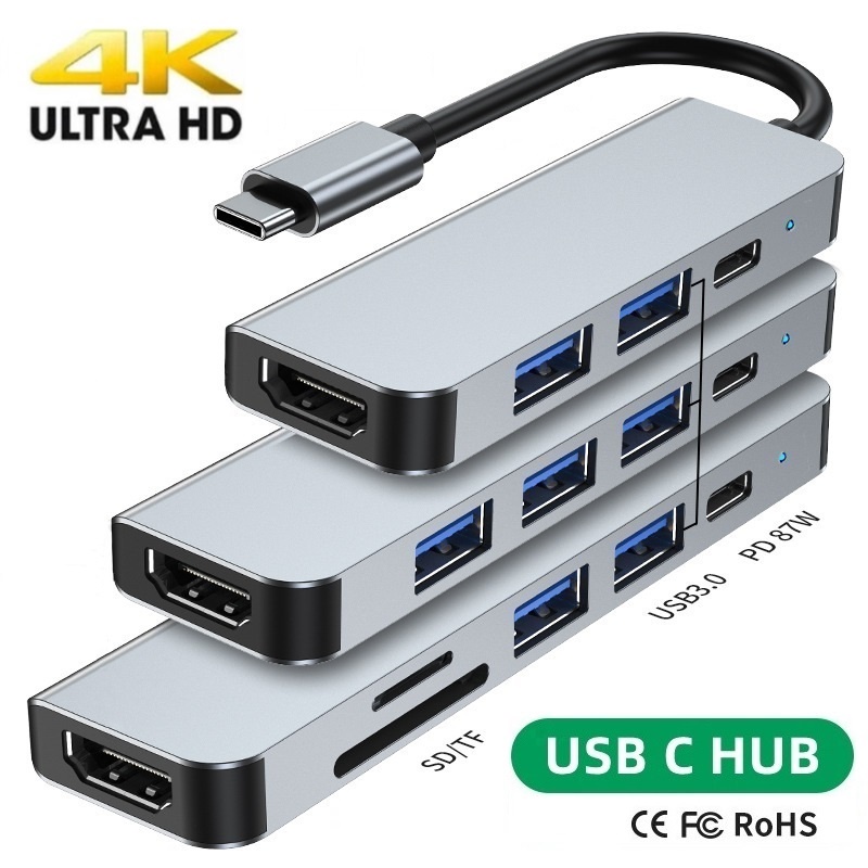 Multiport USB C HUB Docking Station ประเภท C ถึงอะแดปเตอร์ HDMI พร้อม OTG USB 3.0 TF Micro SD Card S