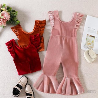 Babygarden- ชุดจั๊มสูท แขนแต่งระบาย ผ้ากํามะหยี่ และกางเกงขาบาน สําหรับเด็กทารกผู้หญิง อายุ 6 เดือน - 4 ปี