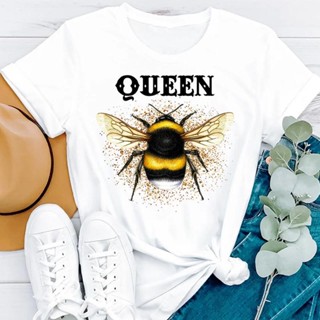 เสื้อยืดสีขาวผู้ชาย Camiseta con estampado de abeja para mujer, camiseta bonita de manga corta con estampado de abeja de