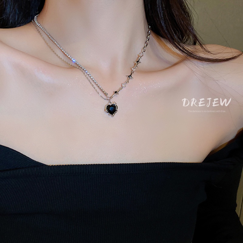 DREJEW สร้อยคอโซ่ จี้รูปดาว หัวใจ ประดับเพชร เครื่องประดับสตรี
