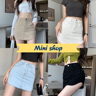 Mini shop🌸พร้อมส่ง🌸(1988)  กระโปรงกางเกงยีนส์ ใส่สบายมีไซส์ S M L XL กำลังมา-NZ