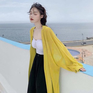 🔥ราคาถูกที่สุด🔥เสื้อคลุมทรงยาวผ้าชีฟอง 5 สี แขนยาวจั๊ม ทรงใหญ่ มีไซส์