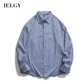 IELGY เสื้อเชิ้ตแขนยาว ลายทางแนวตั้ง สไตล์ญี่ปุ่นย้อนยุค สําหรับผู้ชาย