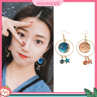 (micmicell) Women Birthday Gift Moon Star Circle Dangle Ear Hooks Fashion Jewelry Earrings