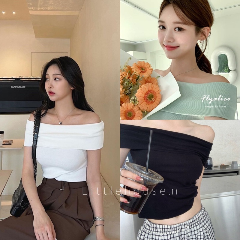 เปิดไหล่แต่งพับ ผ้าร่องริ้บยืด