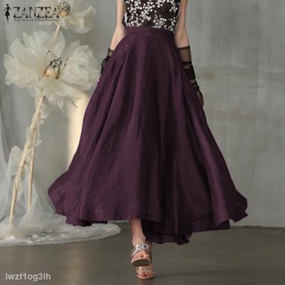 ﹉✶ZANZEA Women Elastic Waist A-Line Casual Solid Color Maxi Skirt