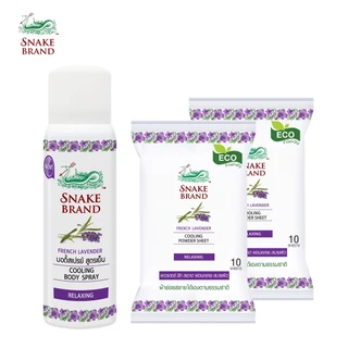 Snake Brand ตรางู คูลลิ่งบอดี้สเปรย์ รีแล็กซิ่ง ขนาด 50 มล.1 กระป๋อง+ ทิชชู่เย็นตรางู รีแล็กซิ่ง 10 ชีท 2แพ็ค.