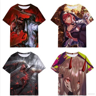 เสื้อยืดแขนสั้นลําลอง ทรงหลวม พิมพ์ลายการ์ตูนอนิเมะ Ellen Chainsaw Man Makima Denji พลัสไซซ์ แฟชั่นสําหรับผู้ชาย และผู้หญิง