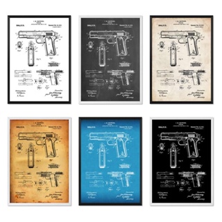 โปสเตอร์ภาพวาดสีน้ํามันบนผ้าใบ รูปปืน 1911 6 แบบ 45 แบบ ไม่มีกรอบ สําหรับตกแต่งผนังบ้าน