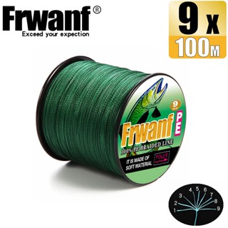 Frwanf สายเอ็นตกปลา PE แบบถัก 100 ม. 9 เส้น X9 สีมอสกรีน