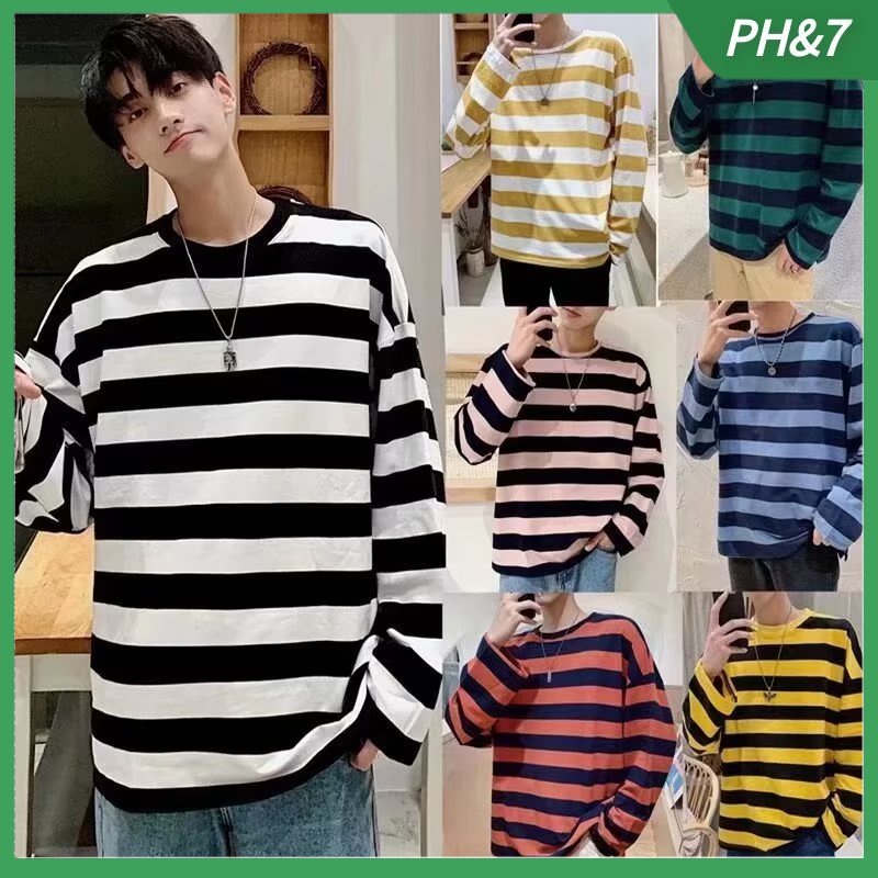 เสื้อแจ็กเก็ตแขนยาวลําลอง คอกลม ทรงหลวม ลายทาง แฟชั่นสไตล์เกาหลี สําหรับผู้ชาย