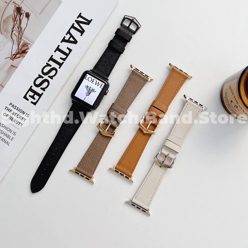 สายนาฬิกาข้อมือหนัง สีพื้น สําหรับ Apple Watch Series Ultra 8 7 6 SE 5 4 3 2 1 ขนาด 49 มม. 41 มม. 45 มม. 44 มม. 42 มม. 40 มม. 38 มม.
