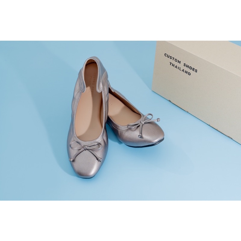 รองเท้าบัลเล่ต์ พื้นนุ่ม By Customshoes สี Silver Made In Thailand Handmade100%