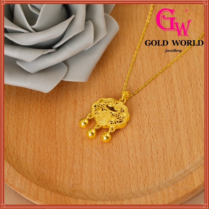 GW เครื่องประดับแฟชั่น 24K Bangkok อุปกรณ์เสริม Ping An Lock จี้ความมั่งคั่ง Boutique Bell สร้อยคอ Electroplated Gold Hollow