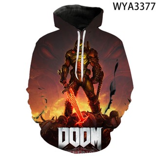 เสื้อแจ็กเก็ตกันหนาวลําลอง มีฮู้ด พิมพ์ลาย Doom 3 มิติ สไตล์สตรีท แฟชั่นสําหรับผู้ชาย และผู้หญิง