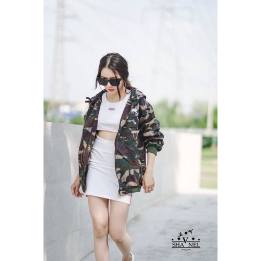 แจ็คเก็ต ลายทหาร jacket เสื้อคลุมแขนยาวฮู๊ดลายพราง