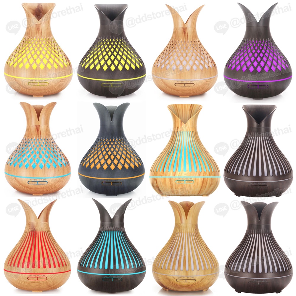 ⭐️12 แบบ 12 ลาย⭐️เครื่องพ่นไอน้ำอโรม่ามีรีโมท เพิ่มความชื้น ความจุ 400 ml. Aroma Diffuser มีไฟ 7 สี LED