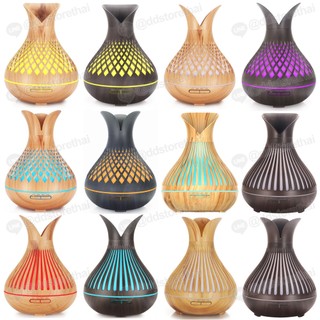 ⭐️12 แบบ 12 ลาย⭐️เครื่องพ่นไอน้ำอโรม่ามีรีโมท เพิ่มความชื้น ความจุ 400 ml. Aroma Diffuser มีไฟ 7 สี LED