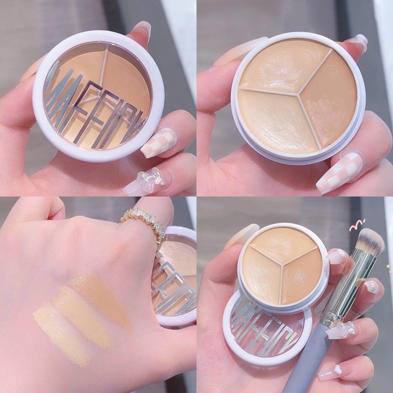 F-09🌟พาเลตต์คอนซีลเลอร์3 สี Maffickคอนทัวร์ปกปิดรูขุมขน ปกปิดรอยคล้ำใต้ตาปกปิดจุดด่างดํารอยสิว กันน้ำ​ กัน​เหงื่อ​ ติดทน