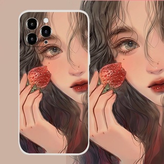 Strawberry Illustration Girl เคสไอโฟน Xr Xs X 8พลัส เคส 13 14 pro max case iPhone 7 8 se2020 7plus 12 11 pro cover นิ่ม