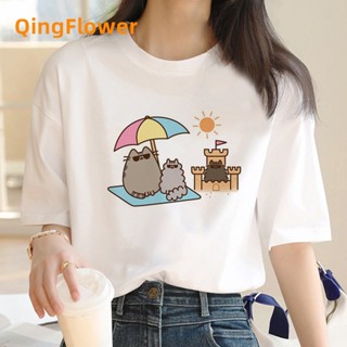 Pusheen เสื้อยืดลําลอง แขนสั้น พิมพ์ลายแมว ulzzang harajuku สไตล์เกาหลี ญี่ปุ่น สตรีท สําหรับสตรี คู่รัก