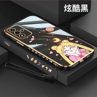 เคสโทรศัพท์ซิลิโคนนุ่ม ลายการ์ตูนเซเลอร์มูน หรูหรา มีสายคล้อง สําหรับ vivo v23e v25e v25 pro vivo v7 plus v25 5G