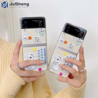 Jusheng เคสโทรศัพท์มือถือ ลายสุนัขหยิก พร้อมขาตั้ง แฟชั่น สําหรับ Samsung Z Flip5 Z Flip4 Z Flip3