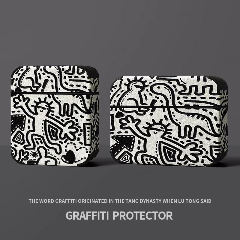 MANGO สําหรับ AirPods 1 2 3 Pro 3 2 ฝาครอบปลอก Gen 2 3 2nd 3rd การ์ตูนไดโนเสาร์ Graffiti หนัง PU