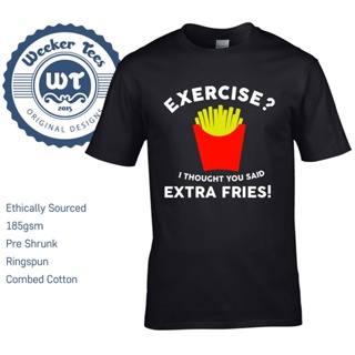 เสื้อยืดแขนสั้นลําลอง ผ้าฝ้าย พิมพ์ลาย Exercise I Thought You Said Extra Fries พลัสไซซ์ สีดํา สําหรับผ