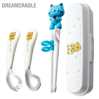 Dreamcradle ชุดช้อนส้อม ตะเกียบ สเตนเลส ลายการ์ตูน ทนทาน สําหรับเด็ก