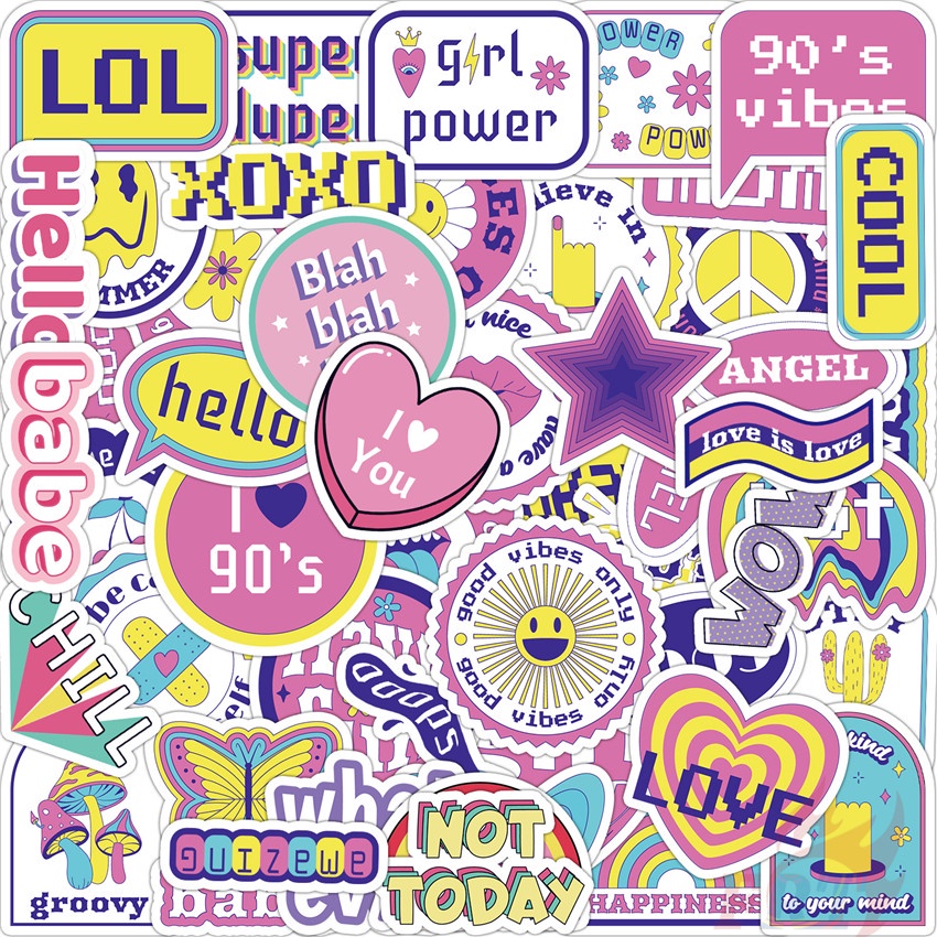 ❉ สติกเกอร์ Phrases Series 01 สีชมพู สําหรับติดตกแต่ง ❉ สติกเกอร์แฟชั่น กันน้ํา DIY 50 ชิ้น/เซต