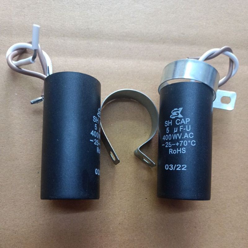 900259 C 5UF 400V SH-CAP  แบบสาย ตัวกลมสีดำ