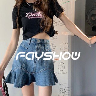 FayShow กระโปรง กางเกงยีนส์ขาสั้น หลวม FS22102106