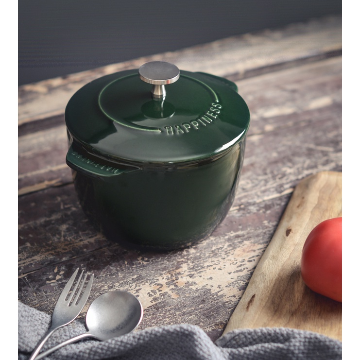 Small Happiness Enamel Cast Iron Pot Deepen Soup Pot Rice Pot Household Small Enamel Stewed Pot Induction Cooker General