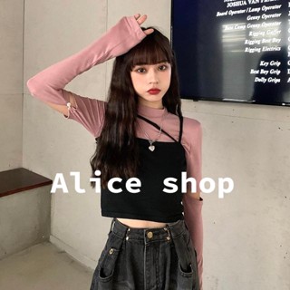 Alice  เสื้อคลุมคาร์ดิแกนแขนยาว เสื้อครอปแฟชันเสื้อ+เสื้อกั๊กหวาน 2022 ใหม่  Unique สบาย Beautiful สวย AS2210191 36Z230909