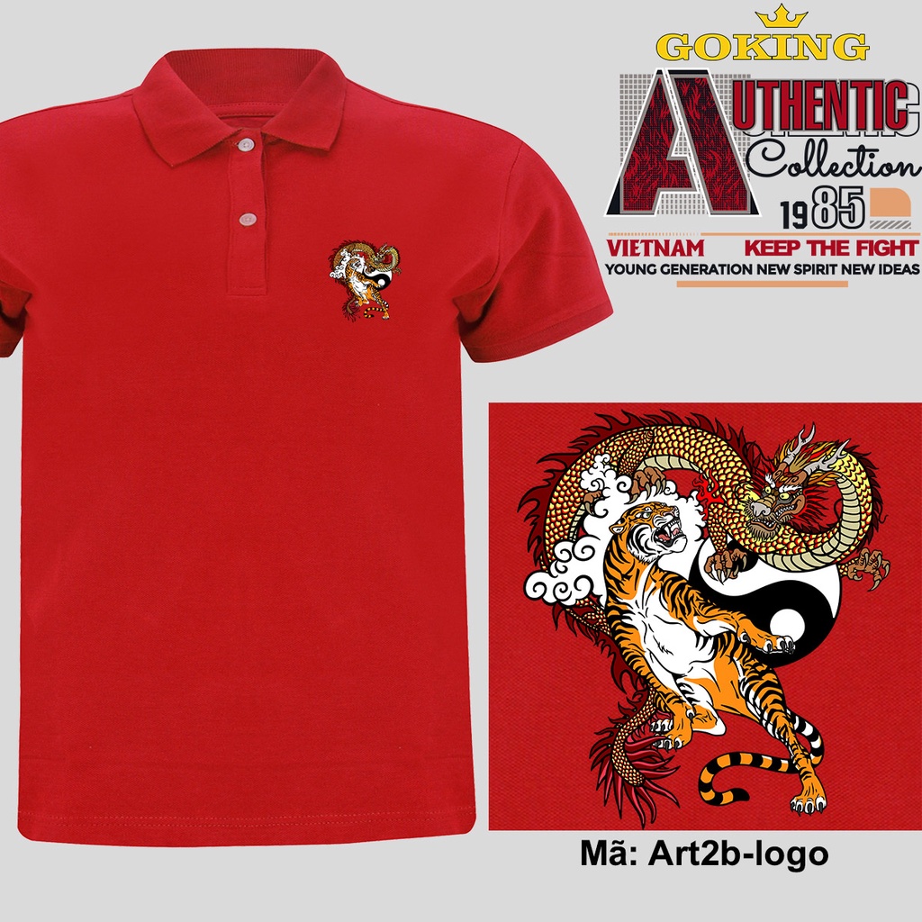 Dragon Tiger Fighting รหัสโลโก้art2b. เสื้อโปโลชายหญิง แบบ ไม่จํากัดเพศ เสื้อยืดคอเต่า Goking หนังจระเข้ 3D
