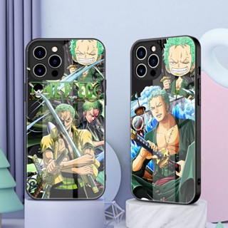 เคสโทรศัพท์มือถือกระจกนิรภัย ลายการ์ตูนวันพีช Roronoa Zoro สําหรับ iPhone 14 13 12 11 Pro max mini 7plus 8plus 7 8 6 6s plus x xs xr xsmax