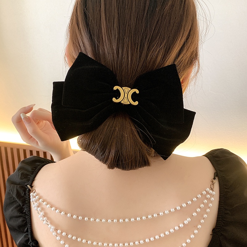 กิ๊บติดผม ประดับโบว์ สีดํา และสีแดง แฟชั่นฤดูใบไม้ผลิ สไตล์เกาหลี แฟชั่นคลาสสิก สําหรับผู้หญิง