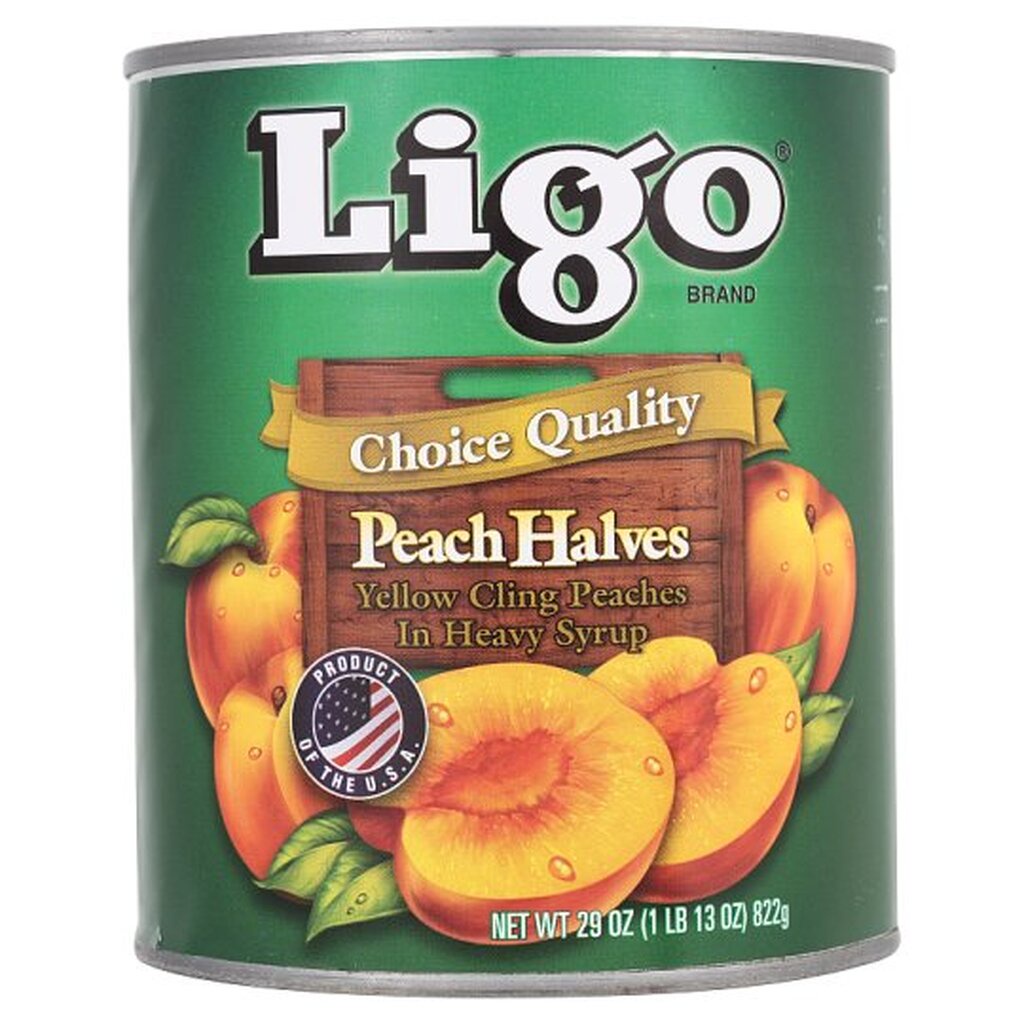 ลูกพีชผ่าครึ่งในน้ำเชื่อม ตรา Ligo Peach Halves in Syrup ขนาด 850 กรัม (05-7842)