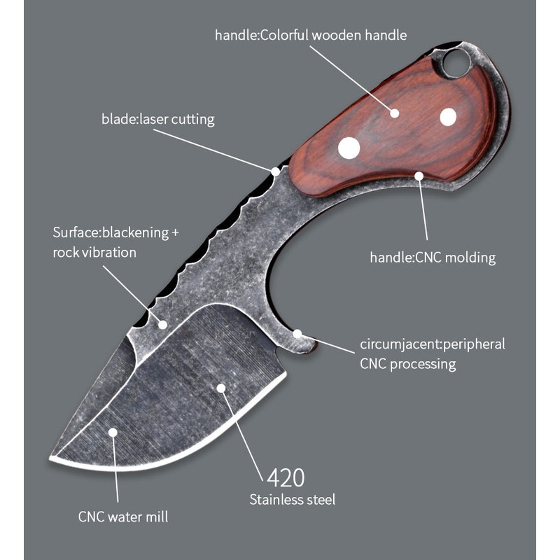 SD10 มีดเดินป่า/มีดพกเล็ก Mini Shark + พร้อมซอง / มีดพกพา/ มีดตั้งแคมป์ Stainless steel 420 แข็ง58 HRC - รูปที่ 2