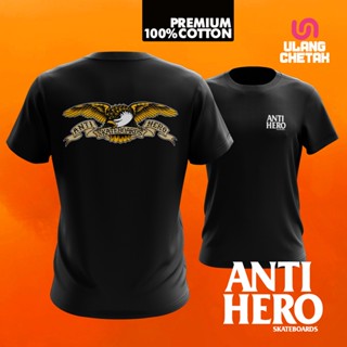 เสื้อยืดผ้าฝ้ายพิมพ์ลายแฟชั่น เสื้อยืด ผ้าฝ้าย 100% พิมพ์ลาย Anti Hero Skateboards สีดํา สําหรับผู้ชาย และผู้หญิง