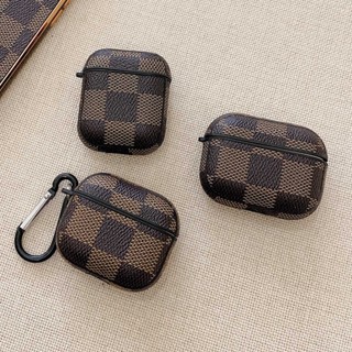 เคสหูฟังหนังนิ่ม ลายตาราง สีน้ําตาล สําหรับ Airpods Pro2 3rd 1/2