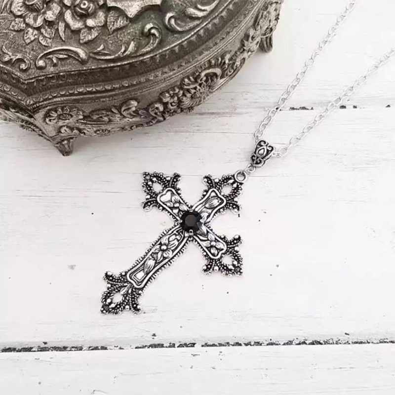 Iny Vintage Baroque Christian Cross สร้อยคอผู้หญิง Man สีเงินคริสตัล Gothic Crucifix สัญลักษณ์ Unisex Jewe