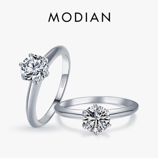 Modian ใหม่ แหวนเงินแท้ 100% 925 ประดับเพทาย AAAAA สไตล์คลาสสิก พร้อมกล่อง สําหรับผู้หญิง งานแต่งงาน